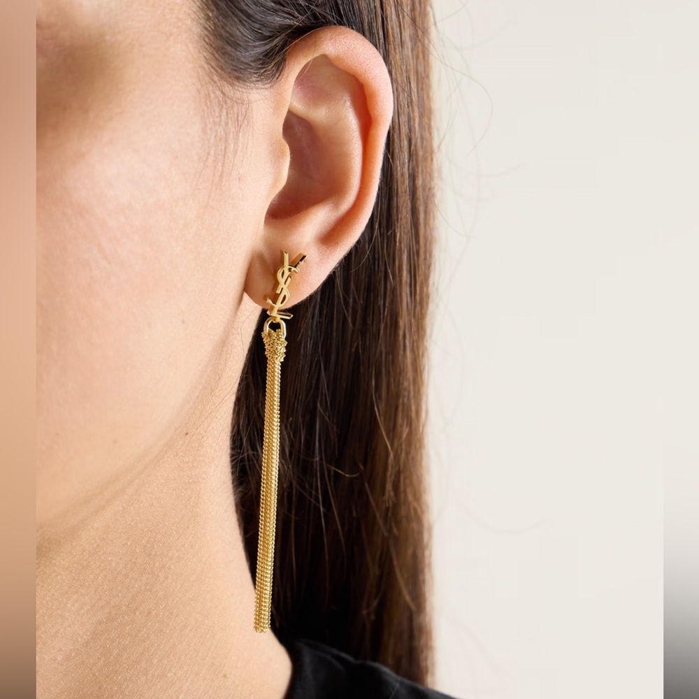 YSL SAINT LAURENT CASSANDRE THREADER EARRINGS IN METAL